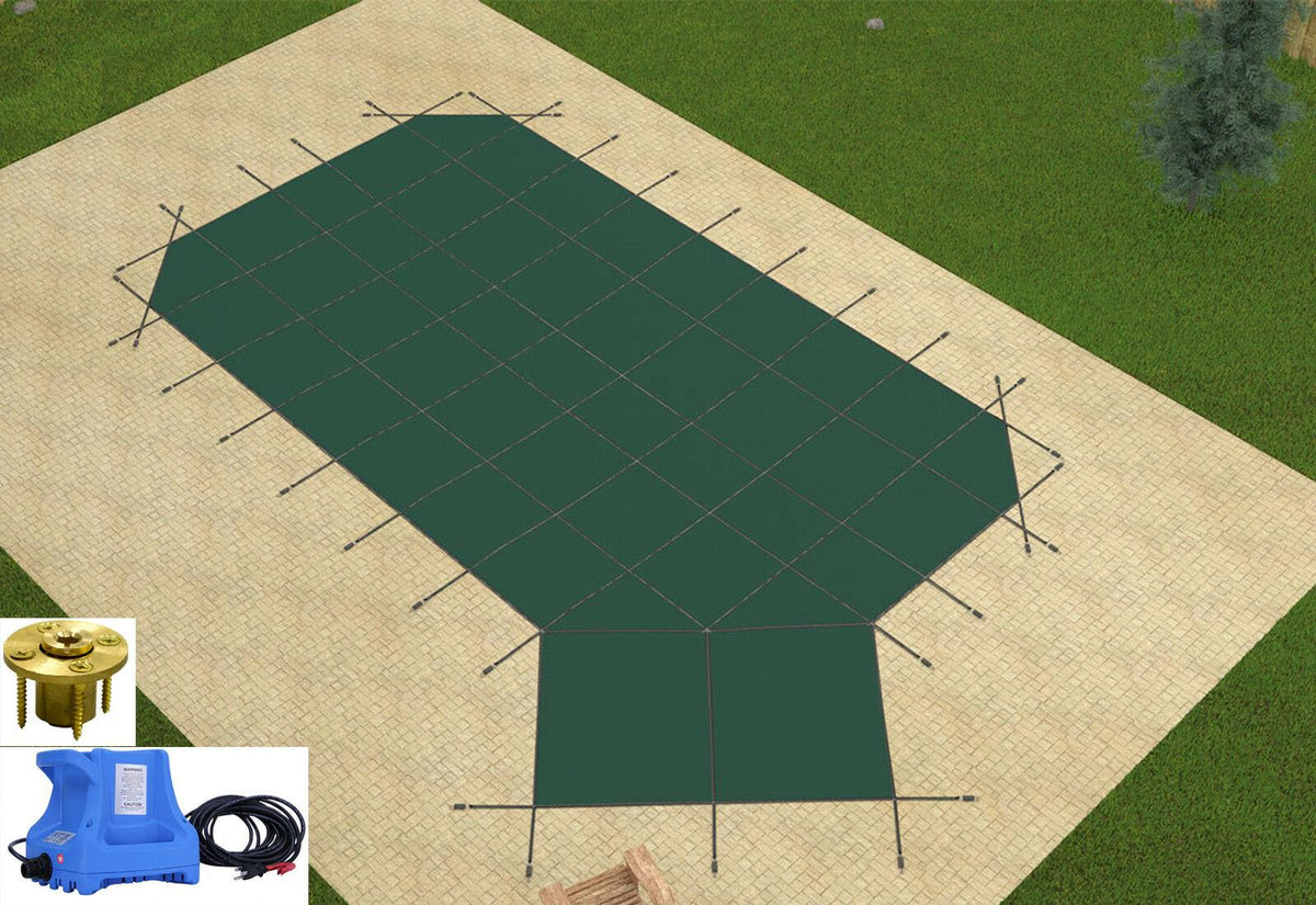 gli hyperlite grecian solid pool safety cover w/ right step, pump &amp; wood anchors