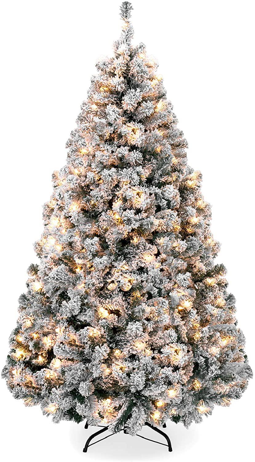 7.5ft Pre-Lit Snow Flocked Artificial Holiday Christmas Pin