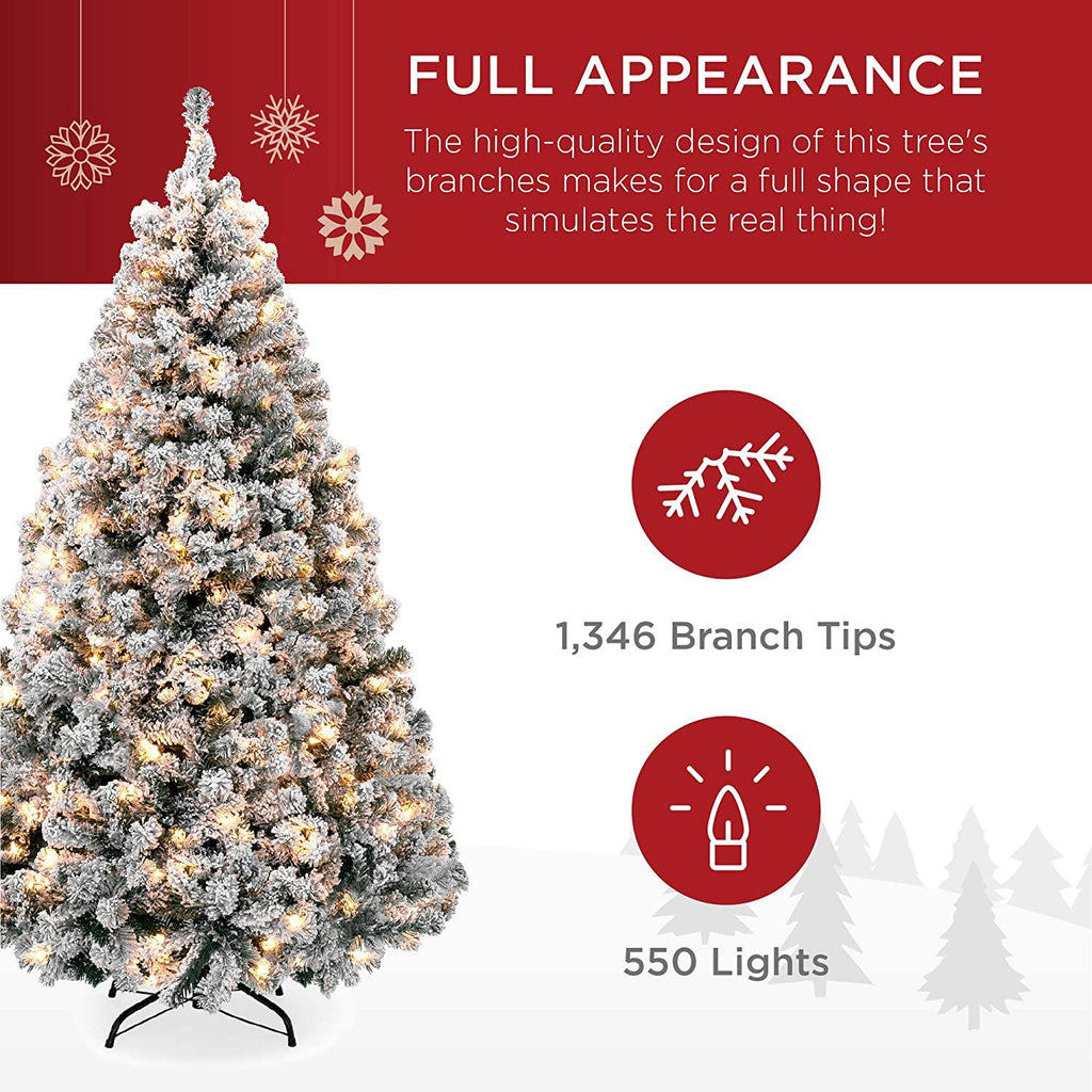7.5ft Pre-Lit Snow Flocked Artificial Holiday Christmas Pin