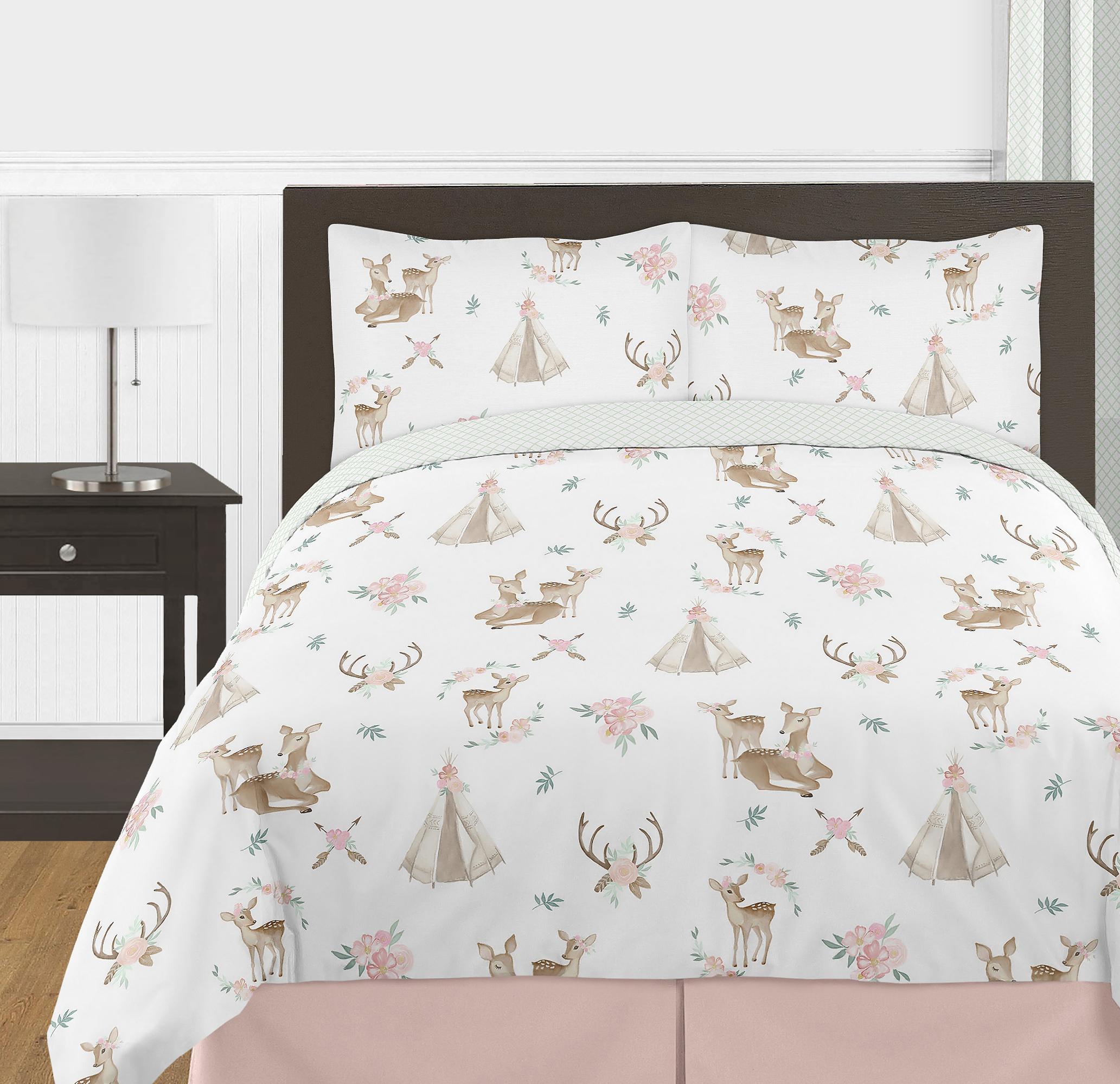 Deer Floral Full / Queen Bed Comforter Bedding Set by Sweet Jojo s