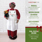 Christmas Time 58-In. African American Dancing Mrs. Claus with Apron and Gift Sack | Animated Indoor Christmas Holiday Home Decor | CT-AMC058-2RD1-AA