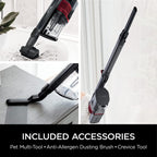 Shark IZ662H Vertex Pro Lightweight Cordless Stick Vacuum with IQ Display, DuoClean PowerFins &amp; MultiFLEX, Includes Crevice Tool, Pet Multi-Tool &amp; Anti-Allergen Dusting Brush, 60min Runtime, Black/Red