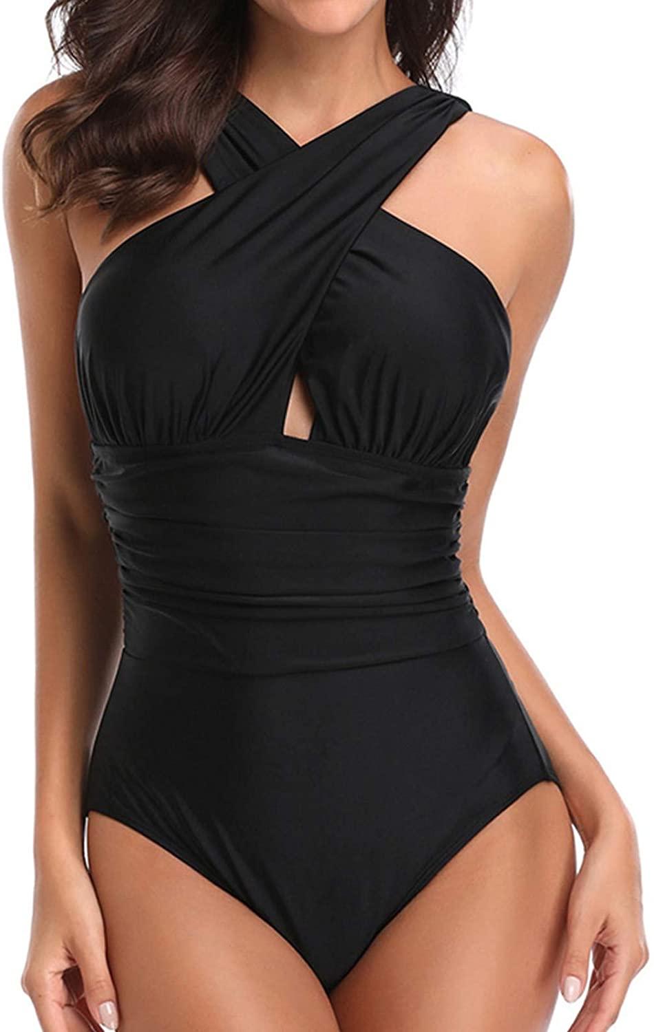 Women Crisscross One Piece Swimsuit Tummy Control Bathing Suit Front Crossover Swimwear