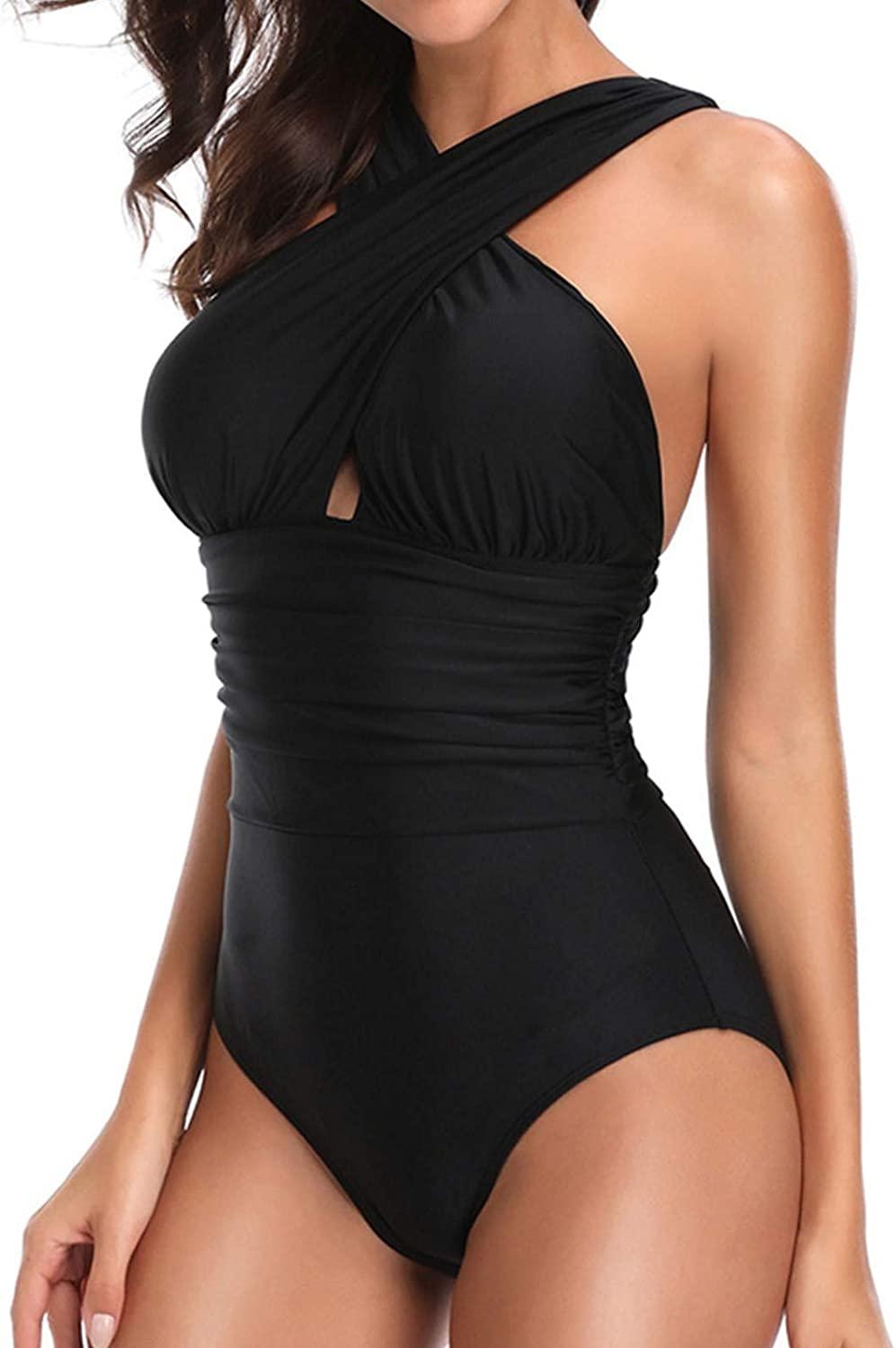 Women Crisscross One Piece Swimsuit Tummy Control Bathing Suit Front Crossover Swimwear