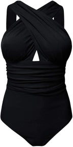 Women Crisscross One Piece Swimsuit Tummy Control Bathing Suit Front Crossover Swimwear