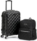 Diamond Tower Luggage Collection Lightweight Hardside Expandable 8-Wheel Spinner Travel Suitcase, Black, 2pc Bundle (Carry On+Backpack)