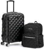 Diamond Tower Luggage Collection Lightweight Hardside Expandable 8-Wheel Spinner Travel Suitcase, Black, 2pc Bundle (Carry On+Backpack)