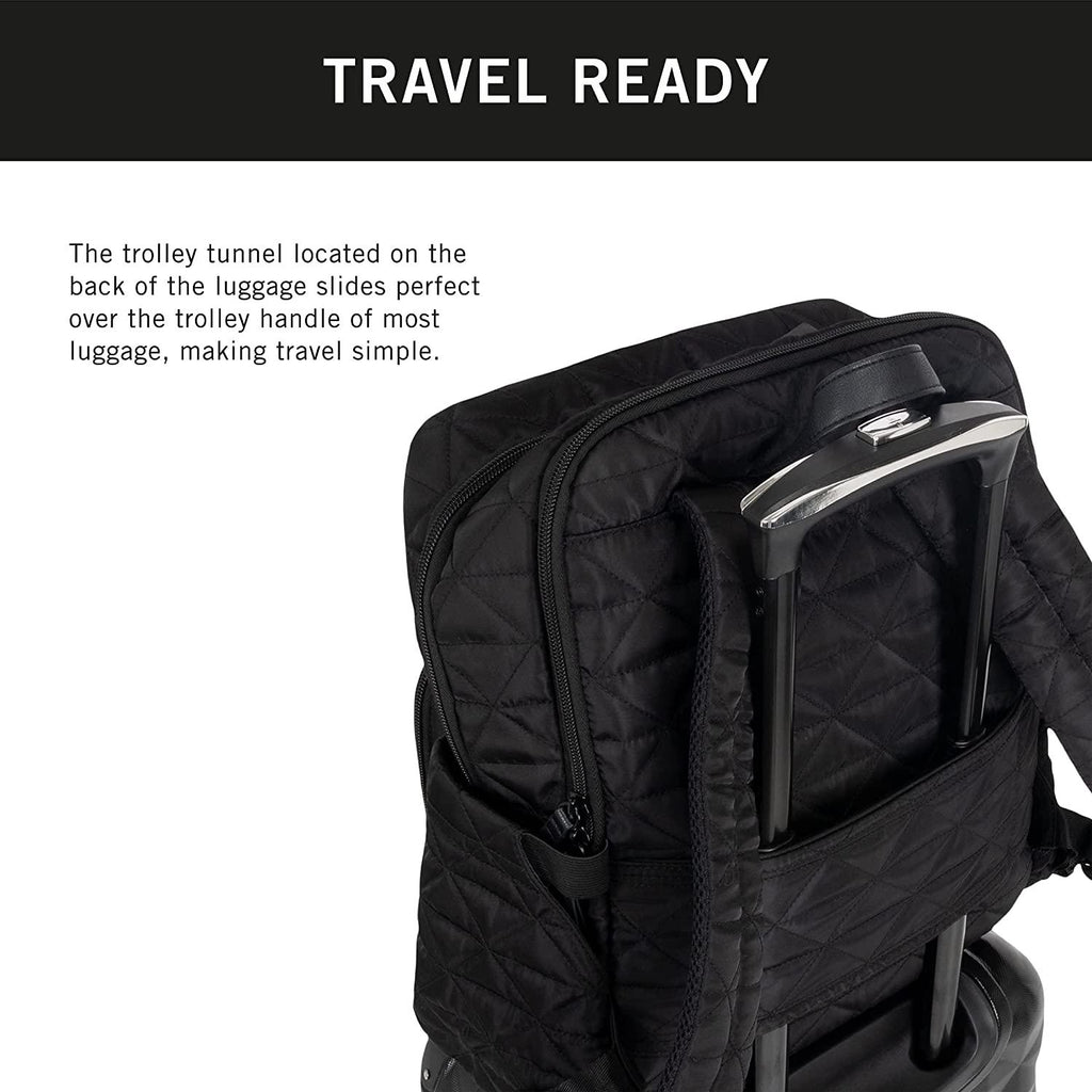Diamond Tower Luggage Collection Lightweight Hardside Expandable 8-Wheel Spinner Travel Suitcase, Black, 2pc Bundle (Carry On+Backpack)