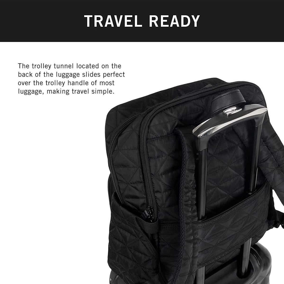 Diamond Tower Luggage Collection Lightweight Hardside Expandable 8-Wheel Spinner Travel Suitcase, Black, 2pc Bundle (Carry On+Backpack)