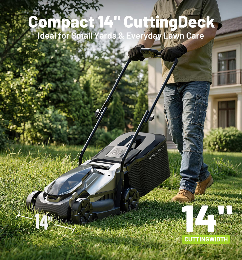 20V 14" Electric Lawn Mower, Brushless Cordless Lawn Mower with 2-in-1 Mulching &amp; Bagging, 5.0Ah Battery Lightweight Push Mower with 5-Position Height Adjustment for Small Yards