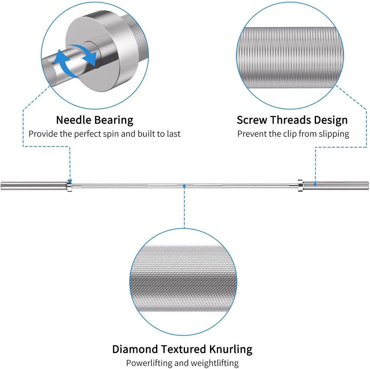 7ft Olympic Barbell Bar Standard Weight Bar for Power Lifting and Power Lifting Barbell, 1000-Pound Capacity