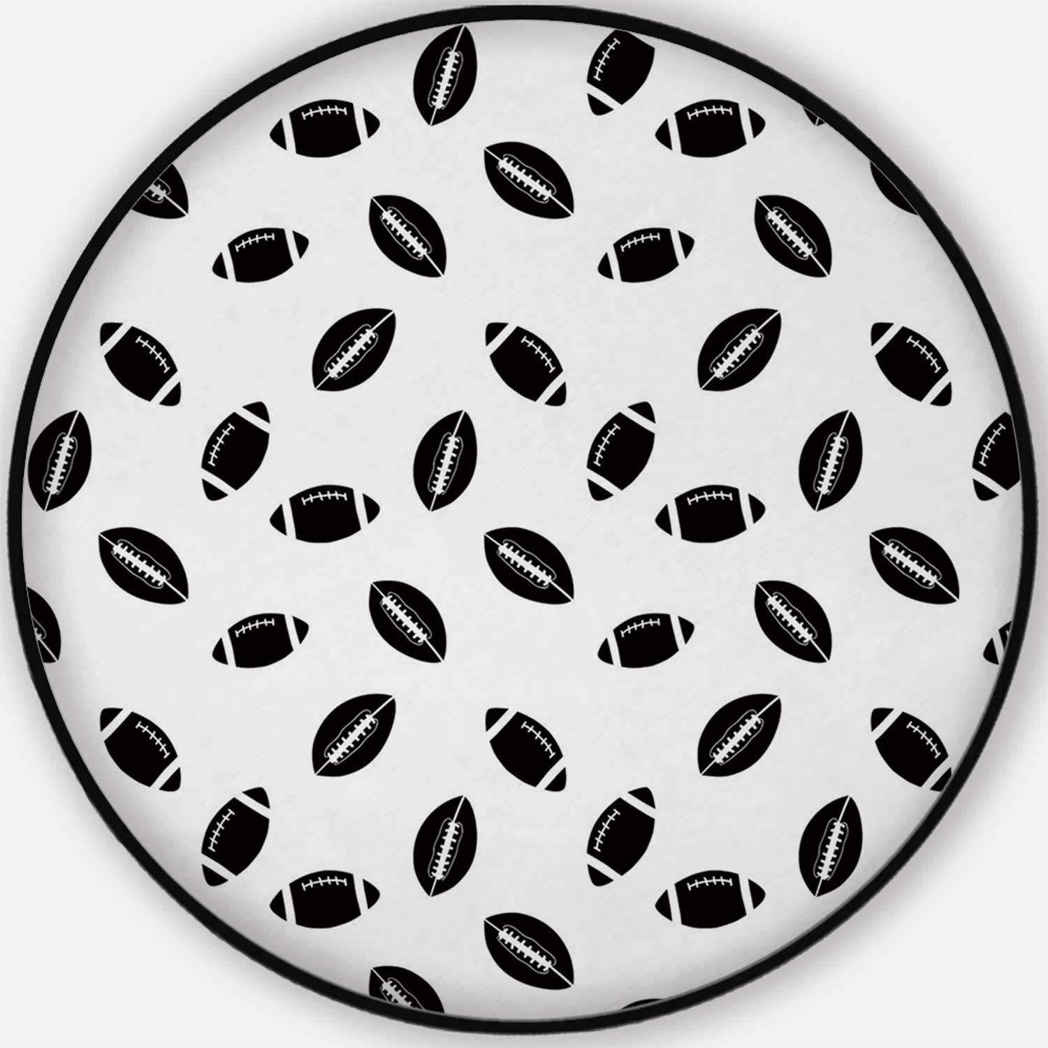 HitecAmerican Football Pet Mat,Mono Pattern with Black Rugby Balls American Culture Sports Play Decorative for Dogs and Cats,5'Round