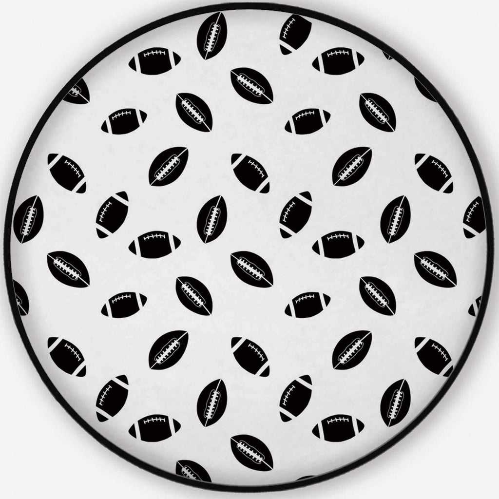 HitecAmerican Football Pet Mat,Mono Pattern with Black Rugby Balls American Culture Sports Play Decorative for Dogs and Cats,5'Round
