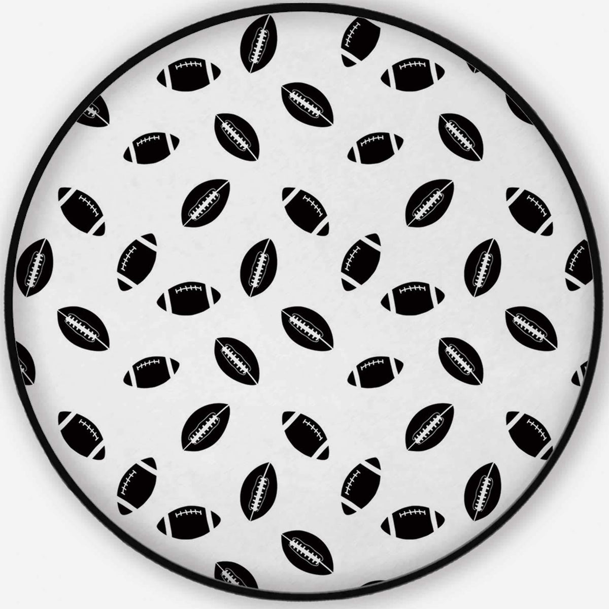 HitecAmerican Football Pet Mat,Mono Pattern with Black Rugby Balls American Culture Sports Play Decorative for Dogs and Cats,5'Round