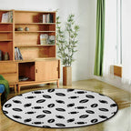HitecAmerican Football Pet Mat,Mono Pattern with Black Rugby Balls American Culture Sports Play Decorative for Dogs and Cats,5'Round