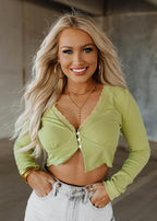 button &amp; lace ribbed top