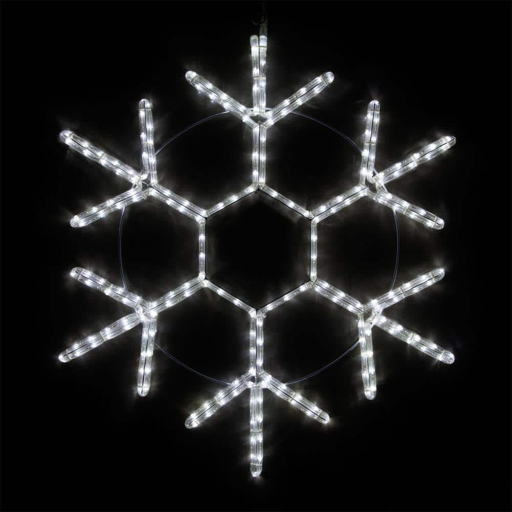 36 in. 218-Light LED Cool White 18 Point Hanging Snowflake Decor