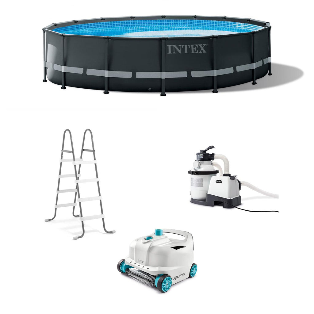 Ultra XTR 16ft x 48in Outdoor Above Ground Swimming Pool Set w/ Pump Bundle w/ 700 Gal Per Hour Pool Cleaner Robot Vacuum