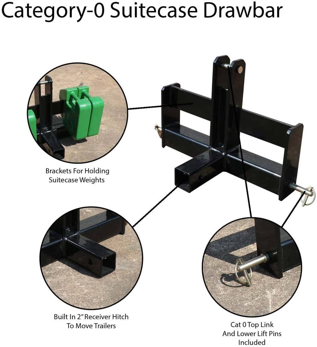 titan attachments tractor drawbar suitcase with weight brackets 2" receiver cat 0 3-pt