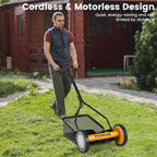 Manual Lawn Mower, 14 Inch 5-Blade Walk-Behind Cordless Grass Cutter with 7 Gallon Removable Grass Collect Bag, Adjustable Cutting Heights, Push Reel Lawn Mower for Yard, Garden
