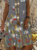 Ladies V-neck Print Fashion Casual Shift Dress