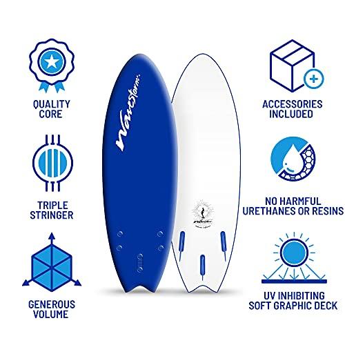Wavestorm -Soft Top Foam 56" Surfboard/Fish Swallow Tail Surfboard for Beginners and All Surfing Levels Youth Complete Set Inclu