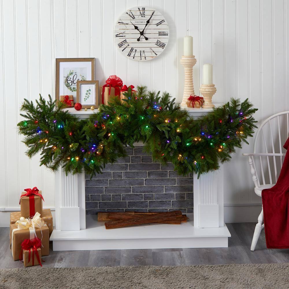 6 ft. x 18 in. Pre-Lit Christmas Pine Extra Wide Artificial Garland with 100 Multi-Colored LED Lights