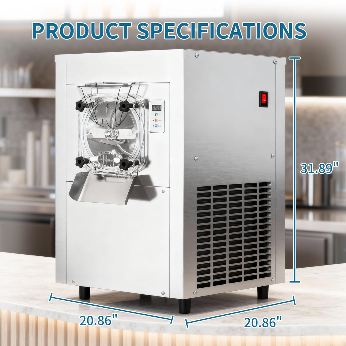 Commercial Hard Ice Cream Maker Machine 1600W 110V 4.7 to 5.7 Gallons Per Hour Gelato Ice Cream Machine with Auto Clean LED Panel Perfect for Snack Bar Restaurants