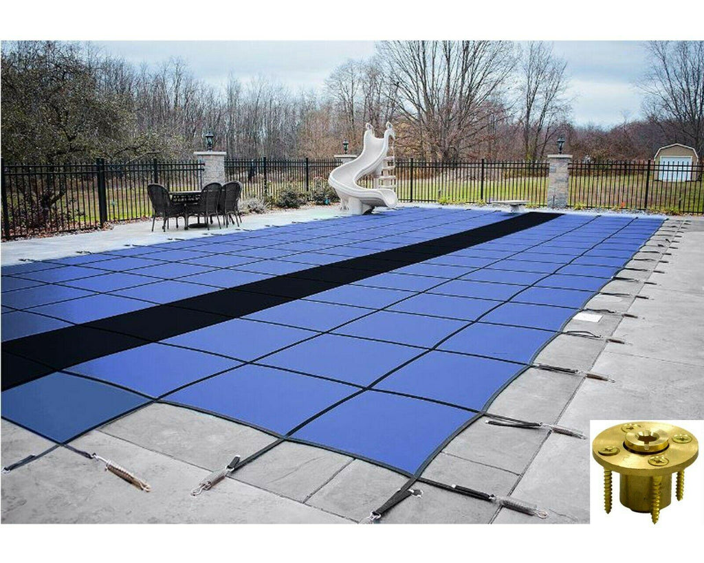 gli hyperlite solid pool safety cover w/ sure-flo drain &amp; step &amp; wood anchors
