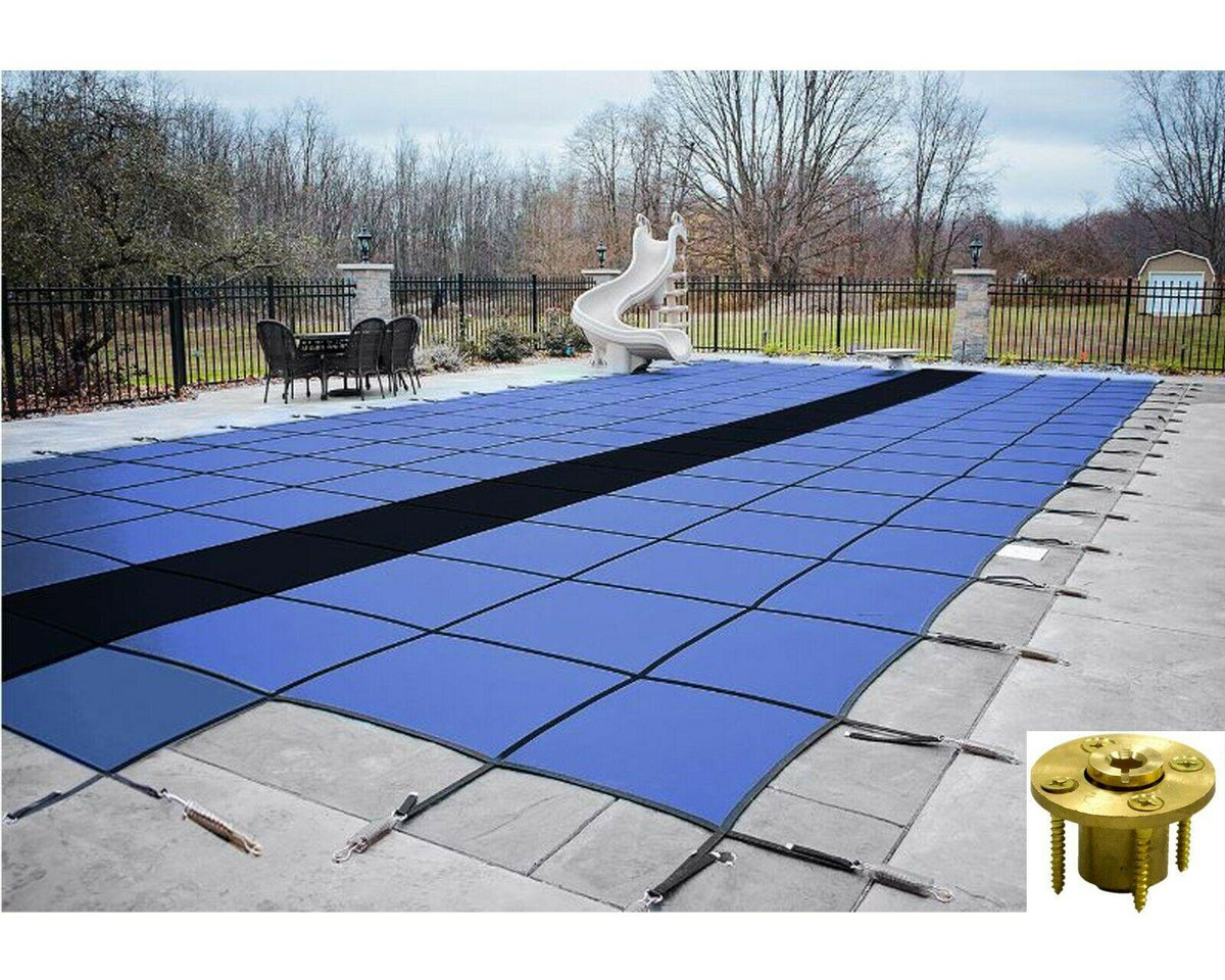 gli hyperlite solid pool safety cover w/ sure-flo drain &amp; step &amp; wood anchors