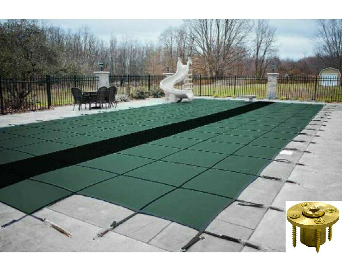 gli hyperlite solid pool safety cover w/ sure-flo drain &amp; step &amp; wood anchors