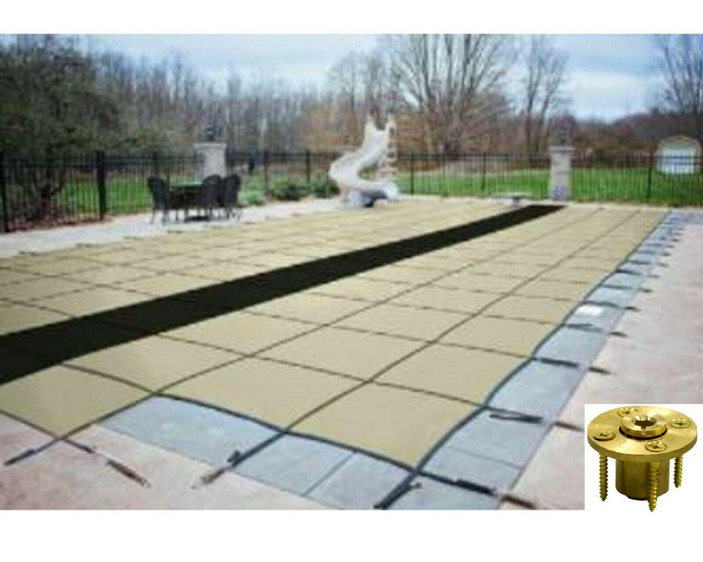 gli hyperlite solid pool safety cover w/ sure-flo drain &amp; step &amp; wood anchors