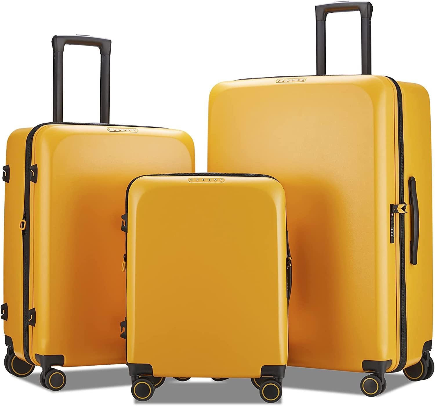 land 3 Piece Luggage Sets with X-Large Spinner Wheels, Expandable Hardshell Luggage Sets, Travel Suitcase Set TSA Approved (20/24/29-Inch, Yellow)