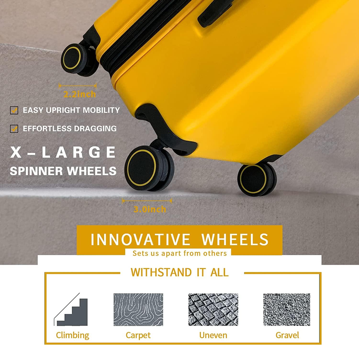 land 3 Piece Luggage Sets with X-Large Spinner Wheels, Expandable Hardshell Luggage Sets, Travel Suitcase Set TSA Approved (20/24/29-Inch, Yellow)
