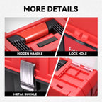 Tool Box Organizer Portable 3-layer Folding Toolbox with Non-slip Handle Tray for Garage, Workshop and On-the-Go Repairs, Red/Black