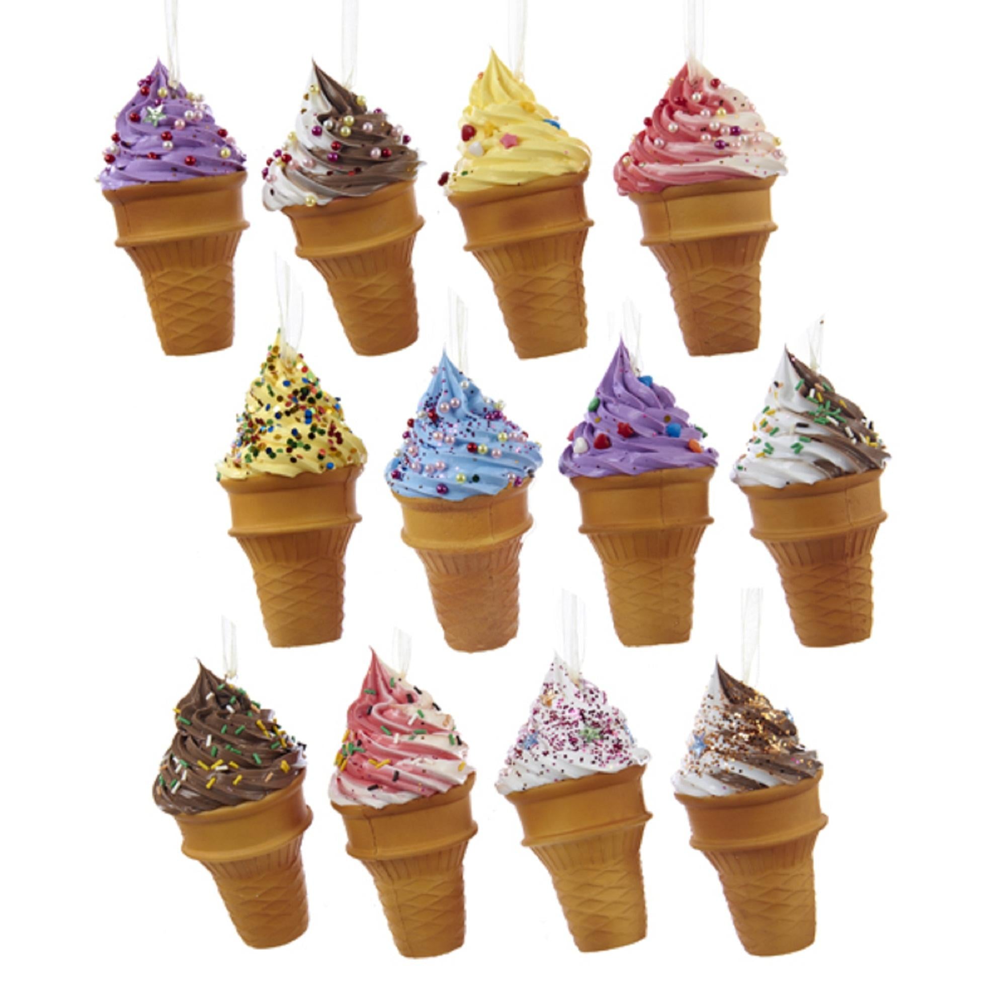 Set of 12 Sugar Town Decorated Ice Cream Cones Holiday Christmas Ornaments 5"
