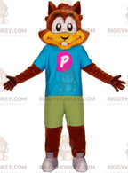 BIGGYMONKEYBrown Beaver Squirrel Mascot Costume With Colorful Outfit