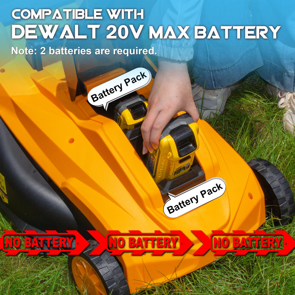 40V Cordless Lawn Mower (No Battery) Compatible with Dewalt 2 * 20VMax Battery, 18" Electric Lawn Mower with 6 Heights Adjustment, Brushless Electric Mower for Garden, Yard