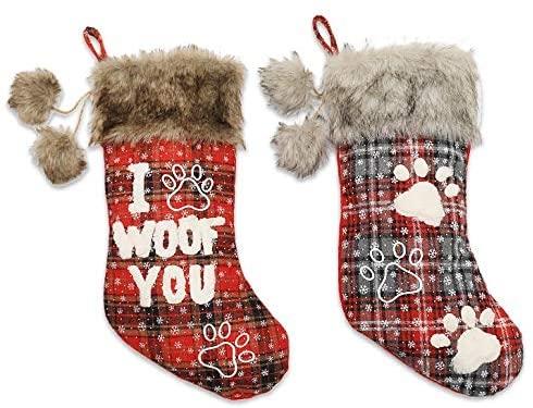ZMDZA 2PS Christmas Dog Paw Socks Pet Socks Fur Collar Lattice English Socks Christmas Tree Pendants Christmas Decorations