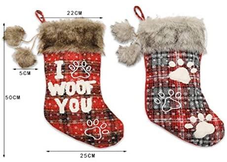 ZMDZA 2PS Christmas Dog Paw Socks Pet Socks Fur Collar Lattice English Socks Christmas Tree Pendants Christmas Decorations