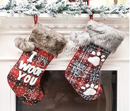 ZMDZA 2PS Christmas Dog Paw Socks Pet Socks Fur Collar Lattice English Socks Christmas Tree Pendants Christmas Decorations