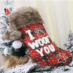 ZMDZA 2PS Christmas Dog Paw Socks Pet Socks Fur Collar Lattice English Socks Christmas Tree Pendants Christmas Decorations