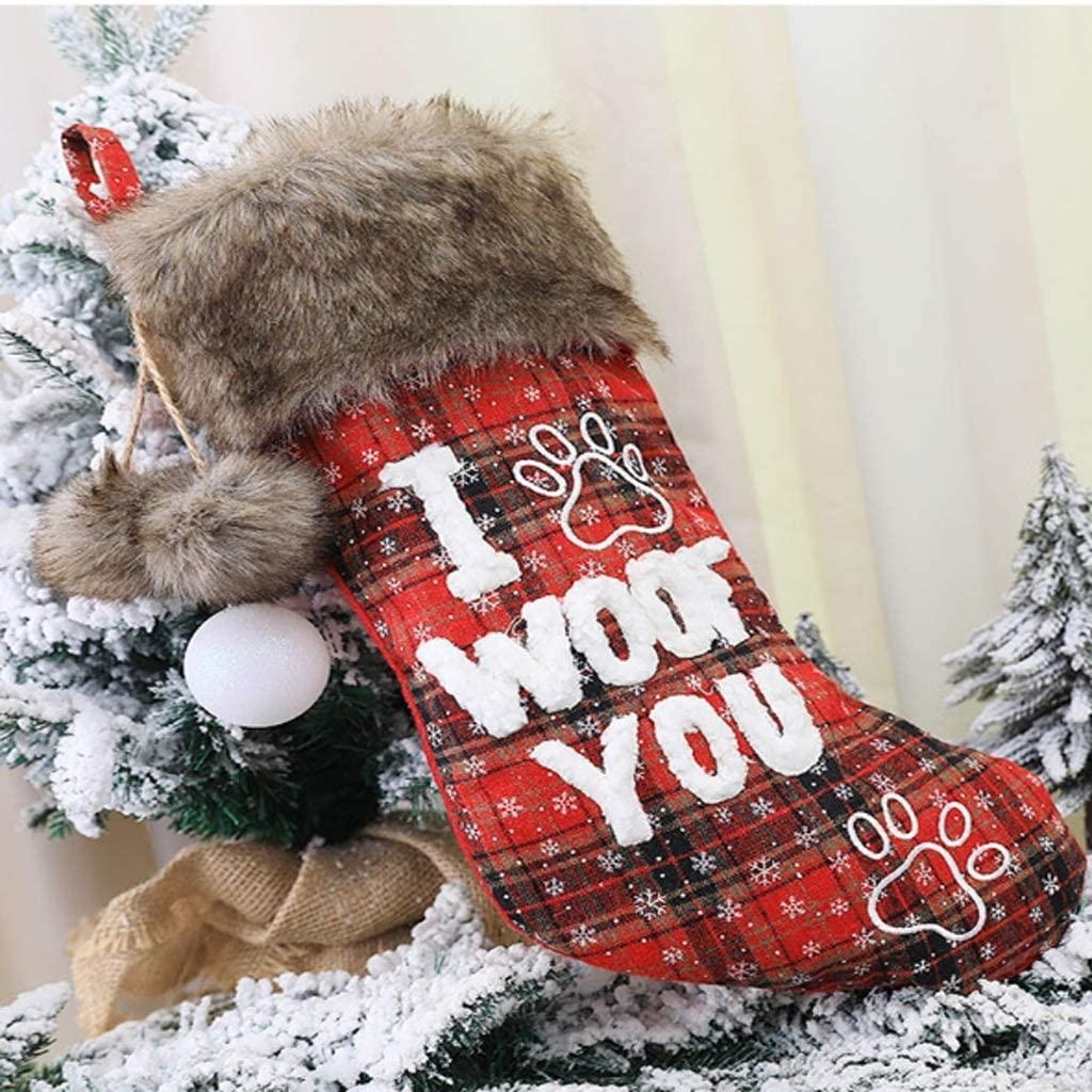 ZMDZA 2PS Christmas Dog Paw Socks Pet Socks Fur Collar Lattice English Socks Christmas Tree Pendants Christmas Decorations