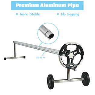 Costway 21 Ft Pool Cover Reel Set Aluminum In-ground Swimming Pool Solar Cover Reel