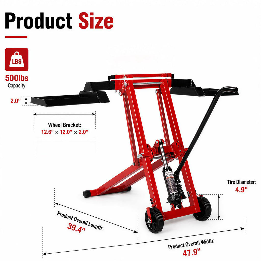 Lawn Mower Jack Lift 500-LB Carbon Steel Manual Crank Adjustable Width Tool | 3-Level Height Adjustment ,4-Level Tire Width Adjustment, Easy Operation Multiple Equipment ,Durable Construction