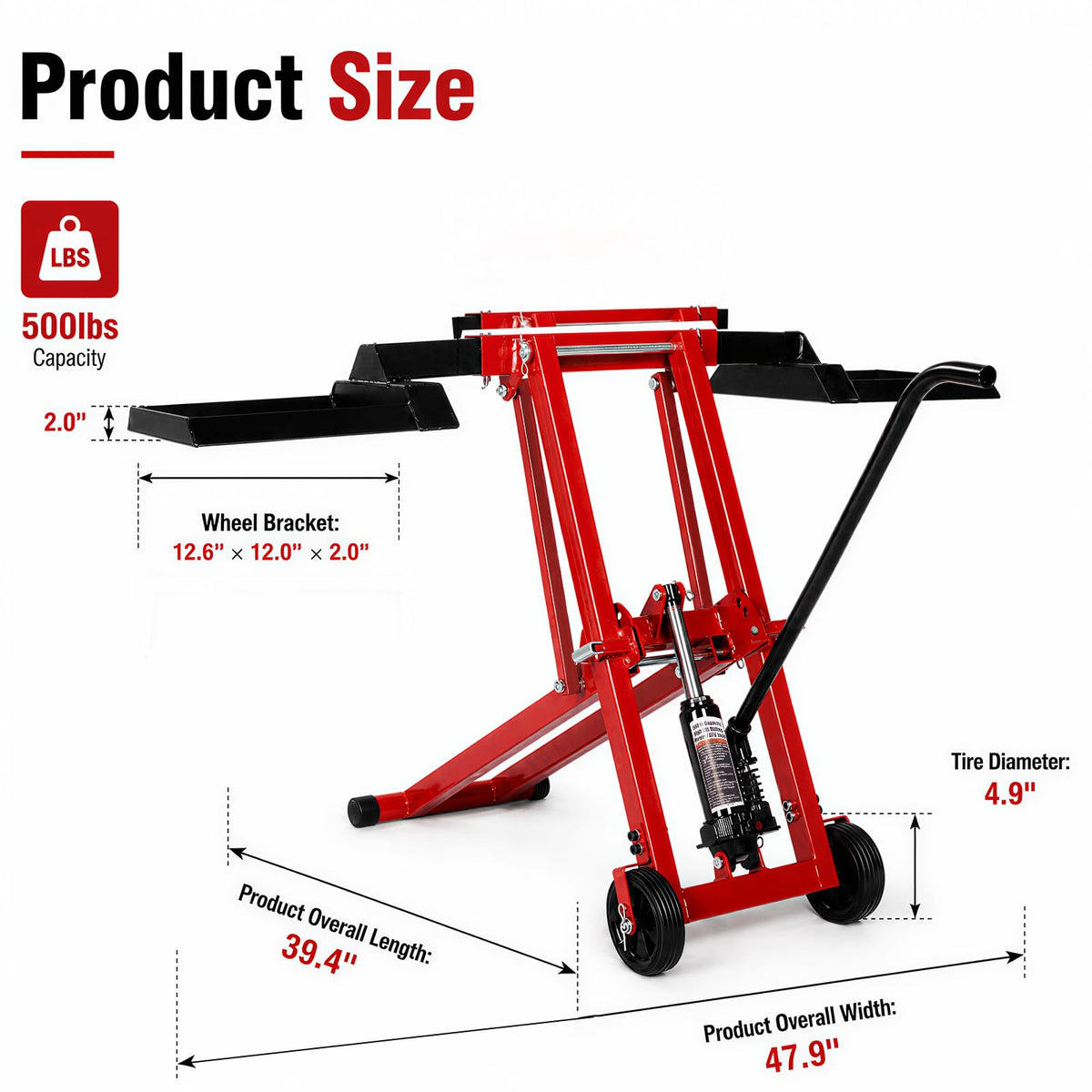 Lawn Mower Jack Lift 500-LB Carbon Steel Manual Crank Adjustable Width Tool | 3-Level Height Adjustment ,4-Level Tire Width Adjustment, Easy Operation Multiple Equipment ,Durable Construction