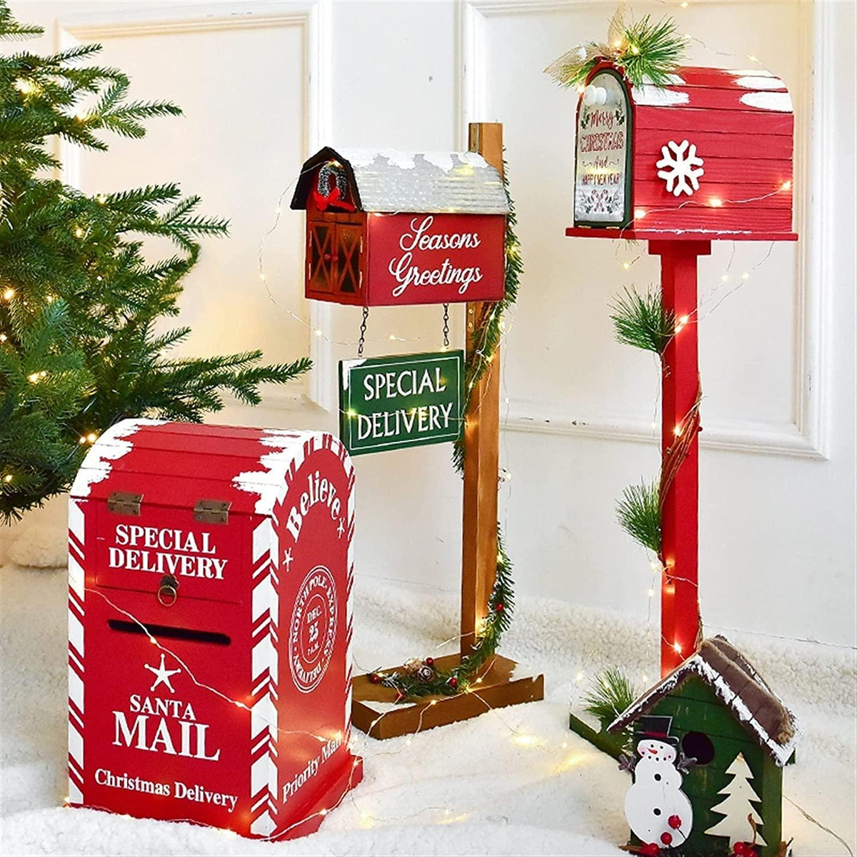 SMYONGPINGLED Lights with Light String Mailbox Christmas Decorations Red Mailbox Bird House Cabin Indoor and Outdoor for Christmas Party Festival Year Craft Supplies 27 Indoor and Outdoor wa