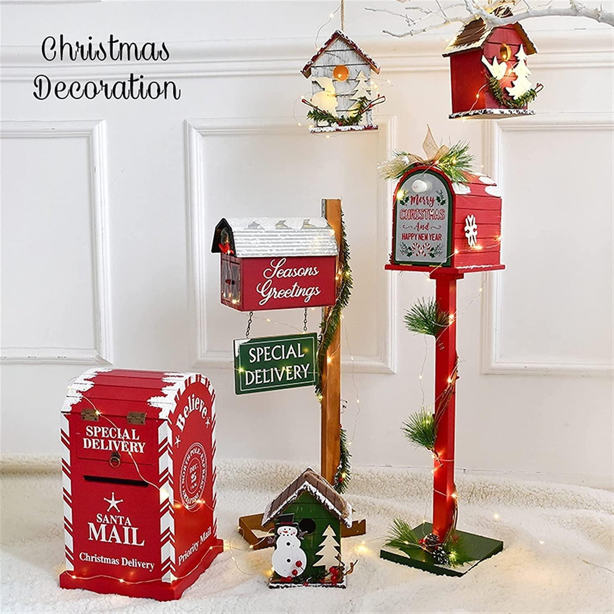SMYONGPINGLED Lights with Light String Mailbox Christmas Decorations Red Mailbox Bird House Cabin Indoor and Outdoor for Christmas Party Festival Year Craft Supplies 27 Indoor and Outdoor wa