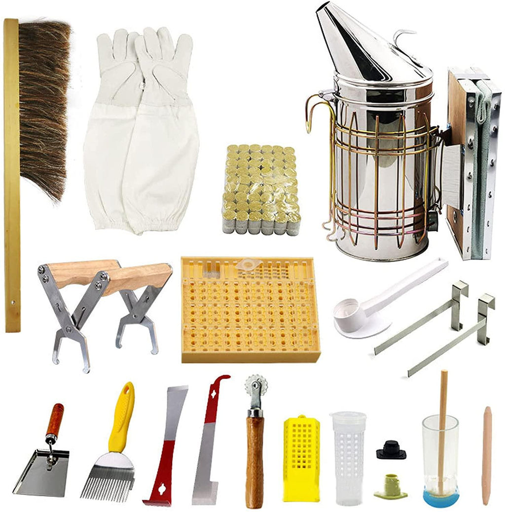 gifhome beekeeping supplies tool kit, 17 pcs beekeeper bee hives and supplies starter kit, includes bee hive smoker, hive scraper tools,queen marking