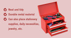 Mini Metal Tool Box with 2 Drawers and Top Stora| Cold Rolled Steel, Small Tool Chest, PVC Liners, PP Feet Pads, Drawer Liners & Magnetic Tabs